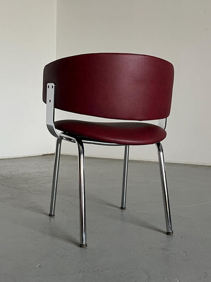 Vintage Mid-Century Moderner Sessel in bordeauxfarbenem Kunstleder und verchromtem Stahl, Bauhaus-Stil, Italien 1980er Jahre