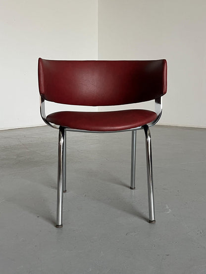 Vintage Mid-Century Moderner Sessel in bordeauxfarbenem Kunstleder und verchromtem Stahl, Bauhaus-Stil, Italien 1980er Jahre