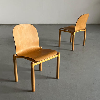 Set von 2 Mid-Century Modern stapelbare Bentwood-und-Metall-Esszimmerstühle von Braun Lockenhaus, 1990er Jahre Österreich