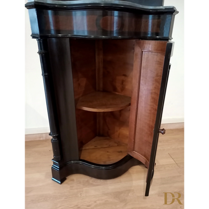 Vintage Neapolitan corner cabinet from the 19th century, lacquered with mirror and original marble