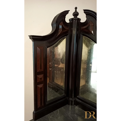 Vintage Neapolitan corner cabinet from the 19th century, lacquered with mirror and original marble