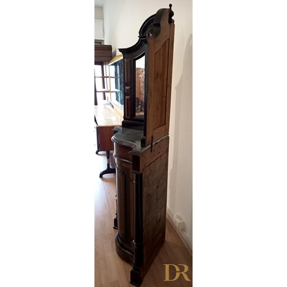 Vintage Neapolitan corner cabinet from the 19th century, lacquered with mirror and original marble