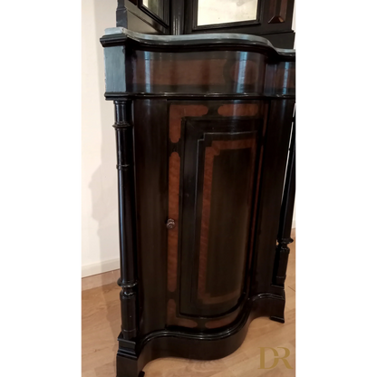 Vintage Neapolitan corner cabinet from the 19th century, lacquered with mirror and original marble