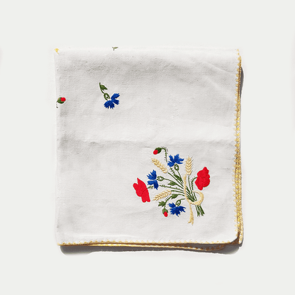 Small vintage tablecloth flowers made of cotton with embroidery