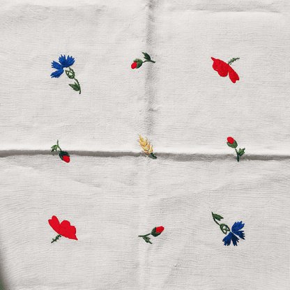 Small vintage tablecloth flowers made of cotton with embroidery