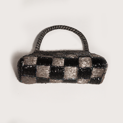 Checkerboard Vintage Beaded Bag: Stylish design, compact