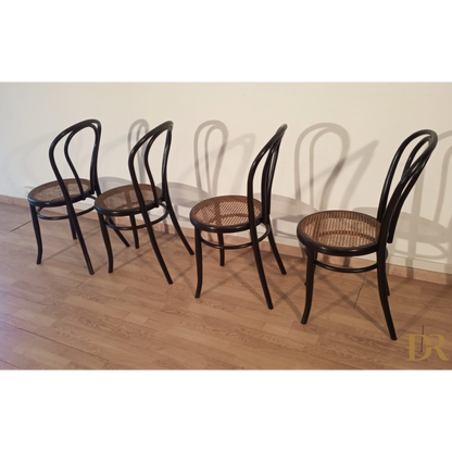 Italienische Bugholz-Esszimmerstühle im Thonet-Stil, 4er-Set