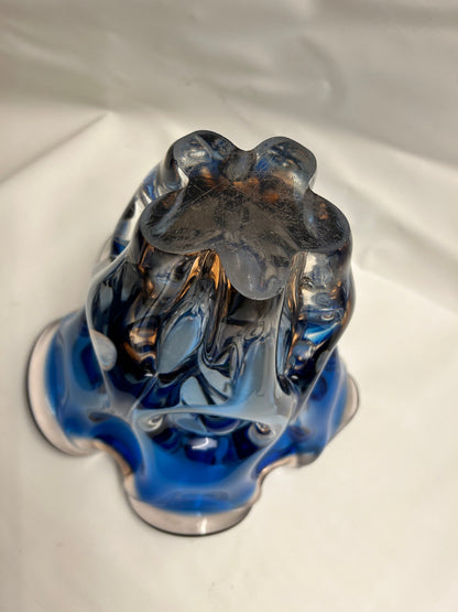 Vase bohème, dégradé ambre à bleu, verre massif, années 1970