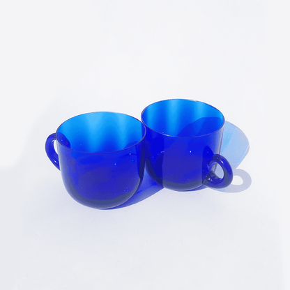 Blue vintage glass cups: Elegant coffee cups in a set