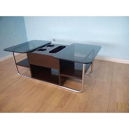 Tisch Couchtisch Wohnzimmertisch Kaffee Kaffee Tee 70er Jahre verchromtes Metall und Glas Dario Raia Antiquitäten Modern Vintage 50er 60er 70er Nachttisch TV-Schrank in Walnuss Antike Möbel Esszimmermöbel Neue Möbel für zu Hause Schlafzimmermöbel Möbel für das neue Zuhause Arbeitszimmermöbel Schlafzimmer-Couchtisch antiker Tisch Dekotisch