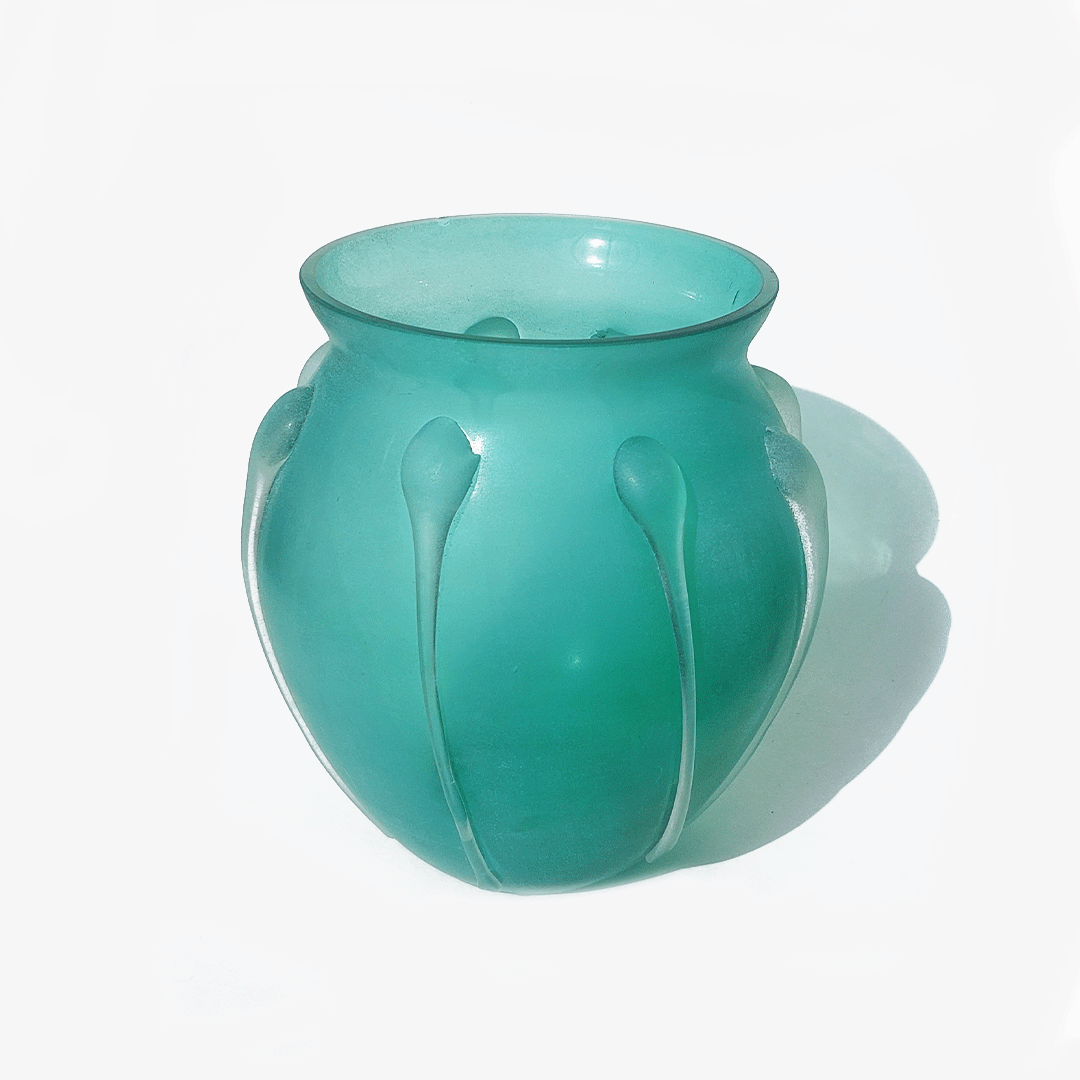 Vintage vase made of glass paste: turquoise with relief decoration, antique charm