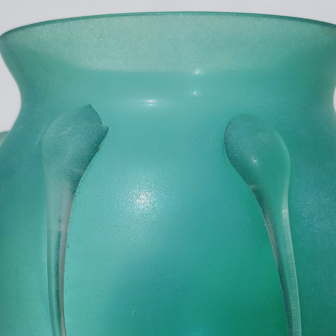 Vintage vase made of glass paste: turquoise with relief decoration, antique charm