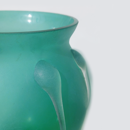 Vintage vase made of glass paste: turquoise with relief decoration, antique charm