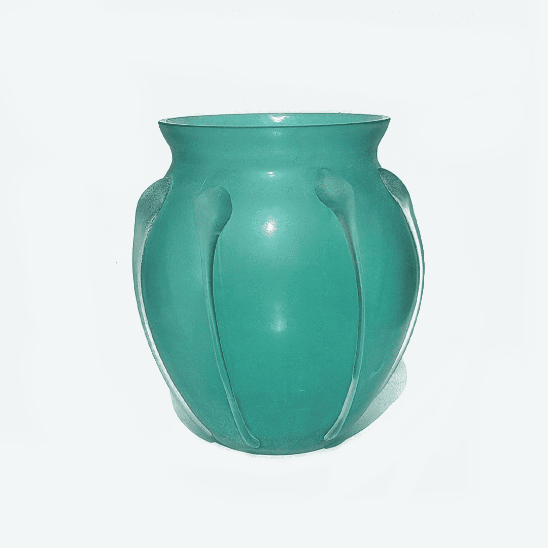 Vintage vase made of glass paste: turquoise with relief decoration, antique charm