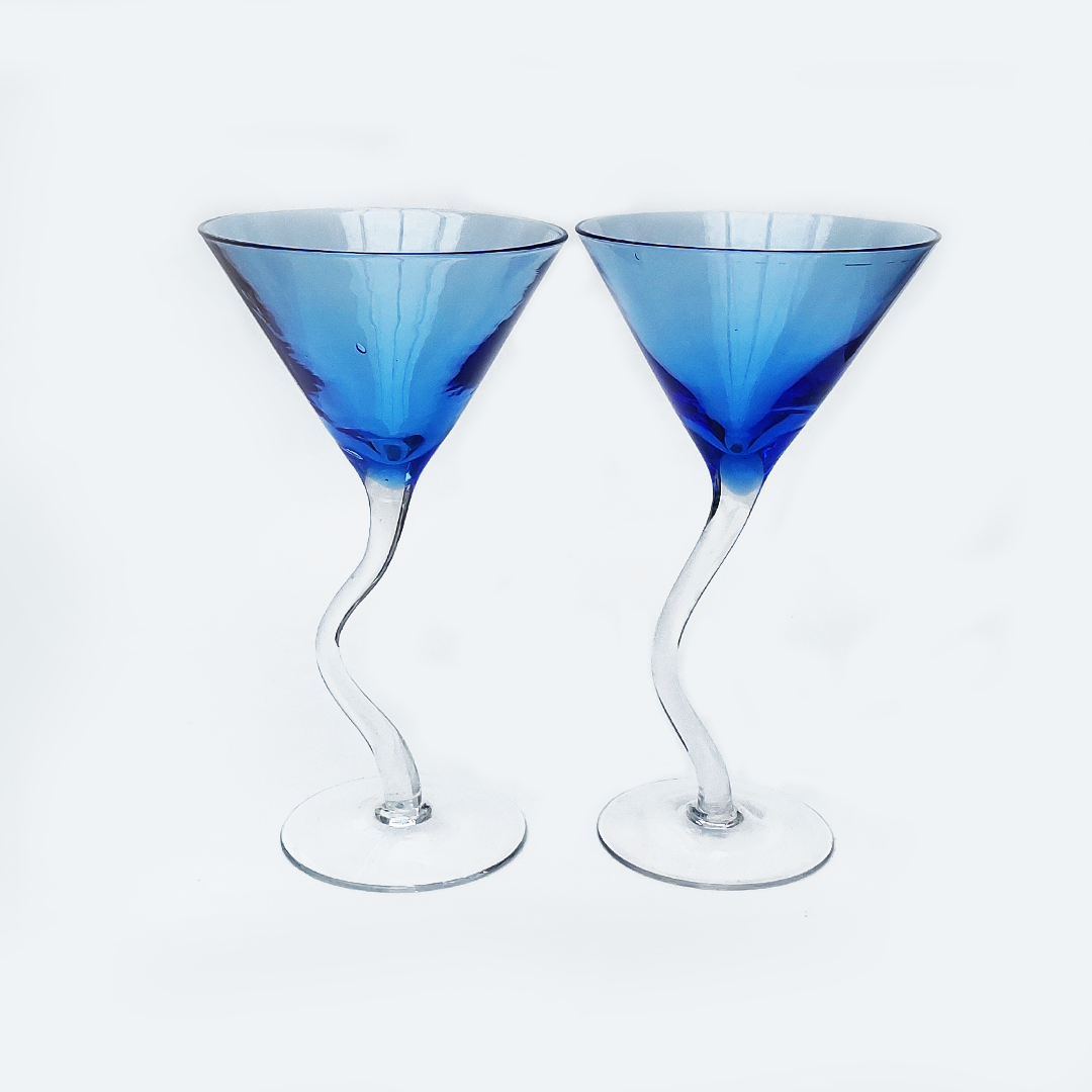 Blue Zig-Zag Vintage Drinking Glasses Set for Stylish Occasions