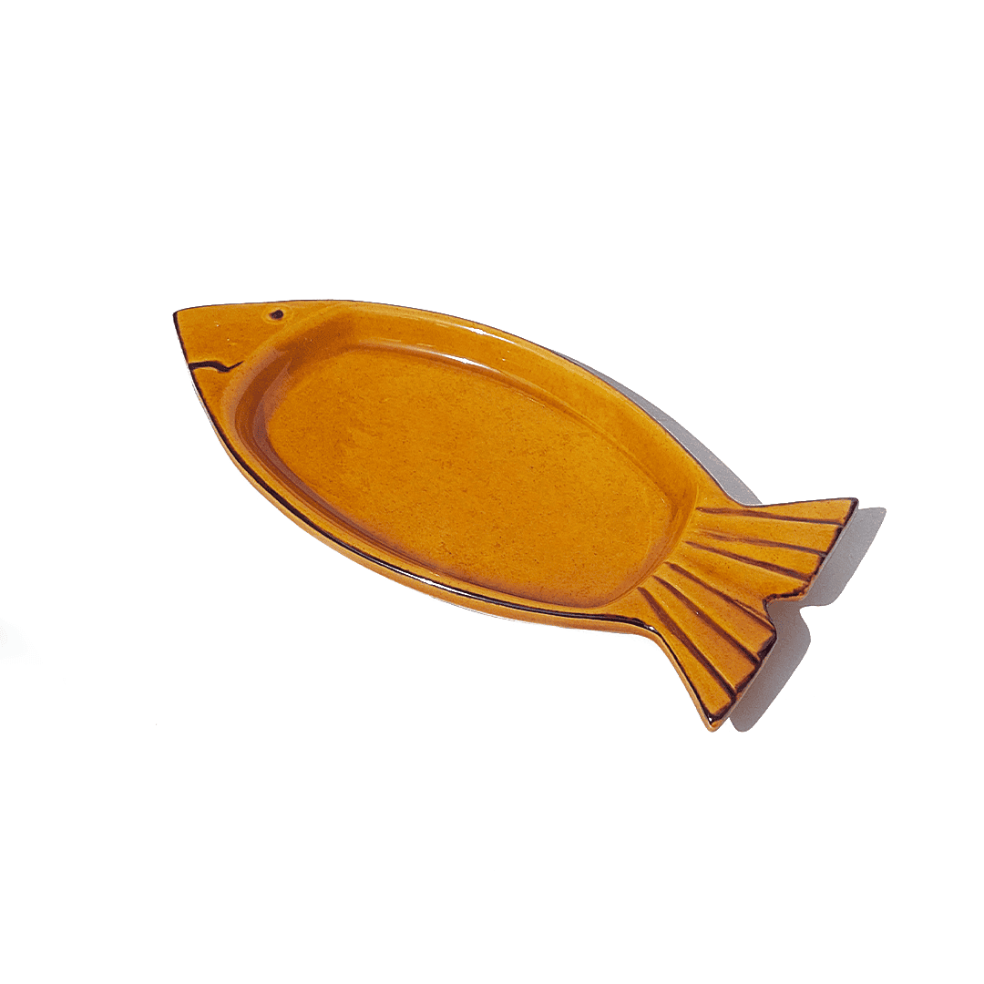 Small vintage glass fish bowl in ochre yellow for fish dishes