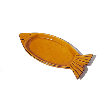 Small vintage glass fish bowl in ochre yellow for fish dishes