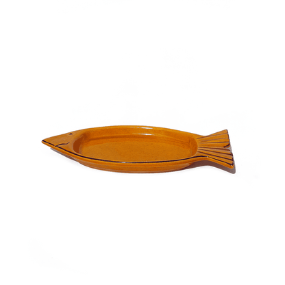 Small vintage glass fish bowl in ochre yellow for fish dishes