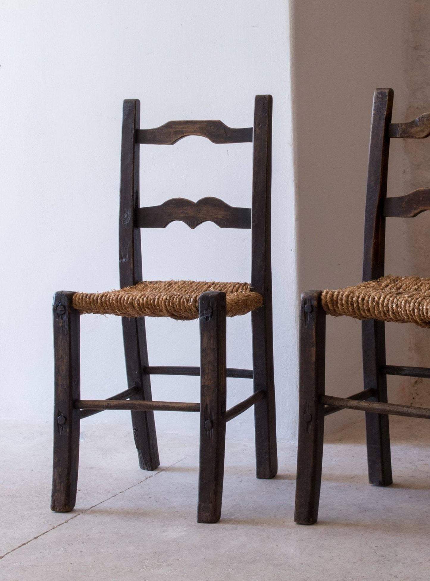 Chaises Emiliane avec assise en paille vintage