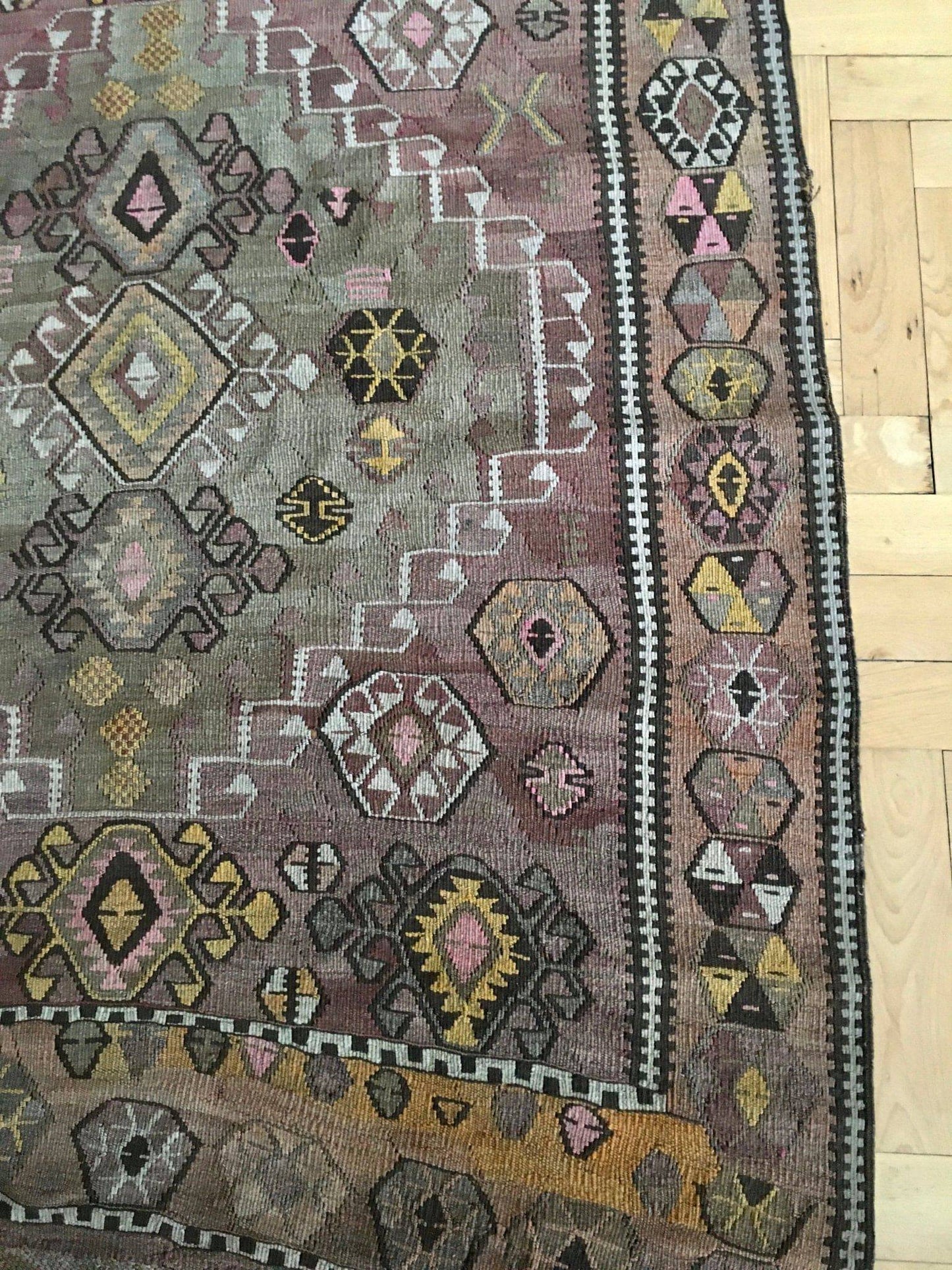 Kilim Vintage - Tapis Kilim Türkiye Kurdistan Signé daté 1960 400x140cm