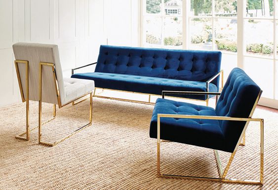 "Goldfinger" apartment sofa (blue velvet) by Jonathan Adler – straight from the movie! - 2nd home