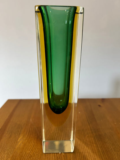 Vase en verre de Murano vert-jaune vintage Lila et Sommerso par Flavio Poli, 1970