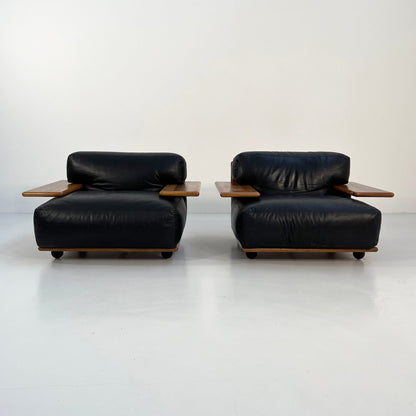 Fauteuil Pianura en cuir noir par Mario Bellini pour Cassina, vintage 1970