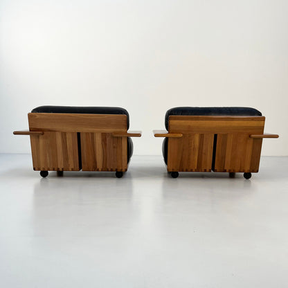 Pianura Sessel in schwarzem Leder von Mario Bellini für Cassina, 1970er Vintage